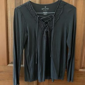 AEO Soft & Sexy Lace Up Long Sleeve Tee